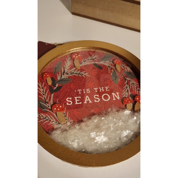 Tis' the season new Christmas gold & red mushroom snow globe art cottagecore - Picture 6 of 9